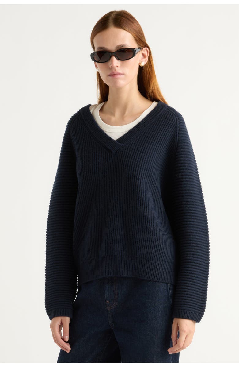 Modern Citizen Malala Organic Cotton-Wool Ottoman Sweater, Main, color, Navy