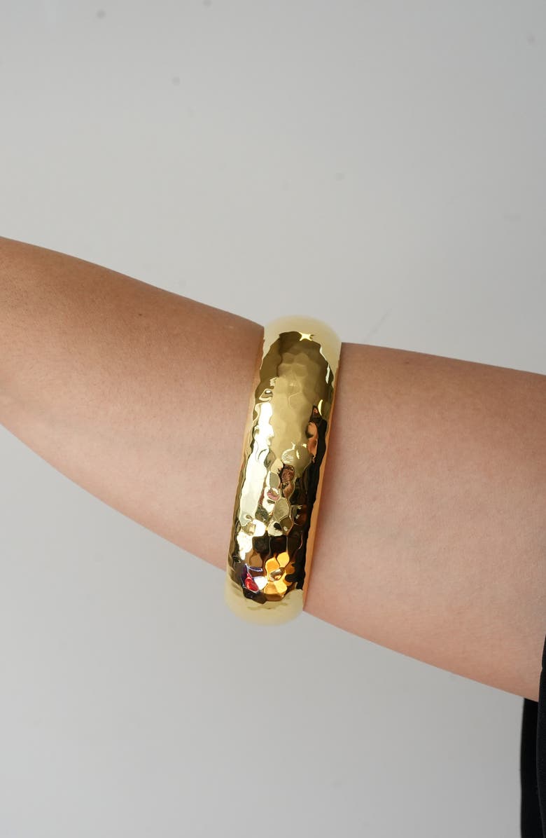 Argento Vivo Sterling Silver Hammered Wide Bangle, Alternate, color, Gold