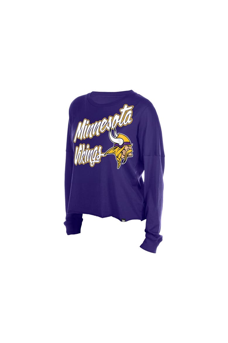 Women's New Era  Purple Minnesota Vikings Cropped Oversized Long Sleeve T-Shirt, Alternate, color, Purple