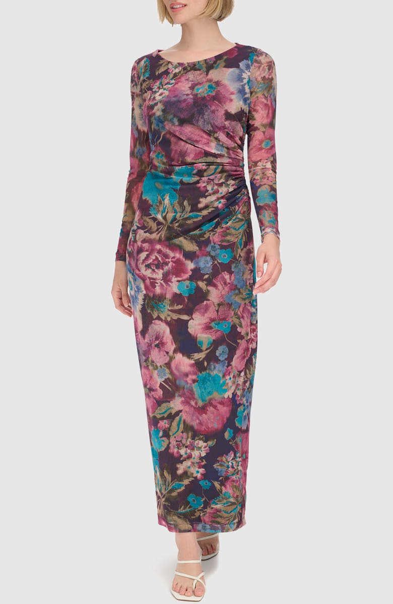 Calvin Klein Floral Long Sleeve Mesh Maxi Dress, Alternate, color,