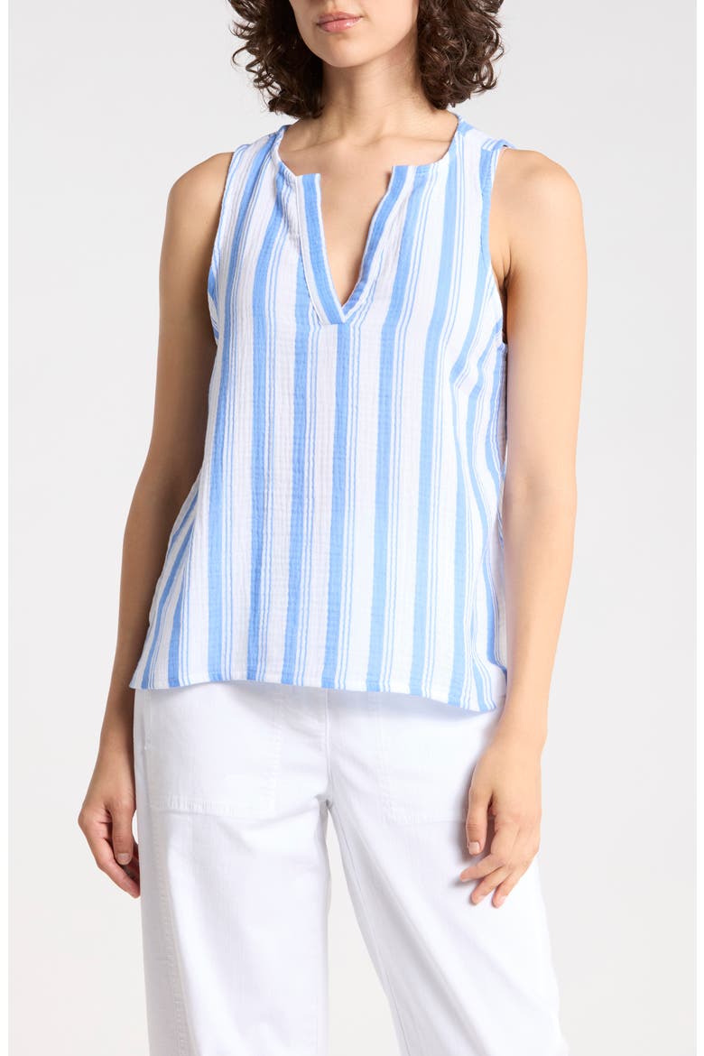 Split Neck Cotton Gauze Tank, Main, color, BLUE STRIPE