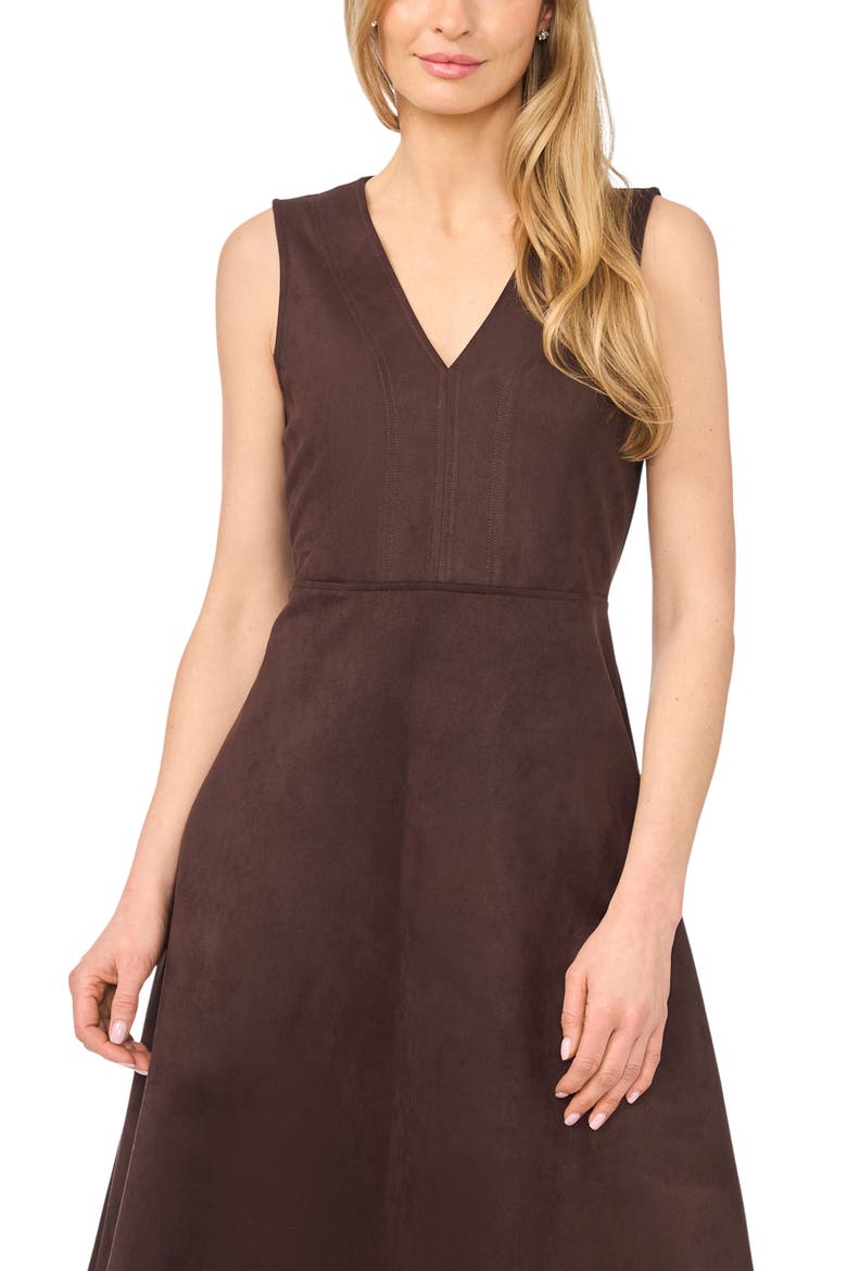 V-Neck Faux Suede Midi Dress, Alternate, color, DARK ROAST