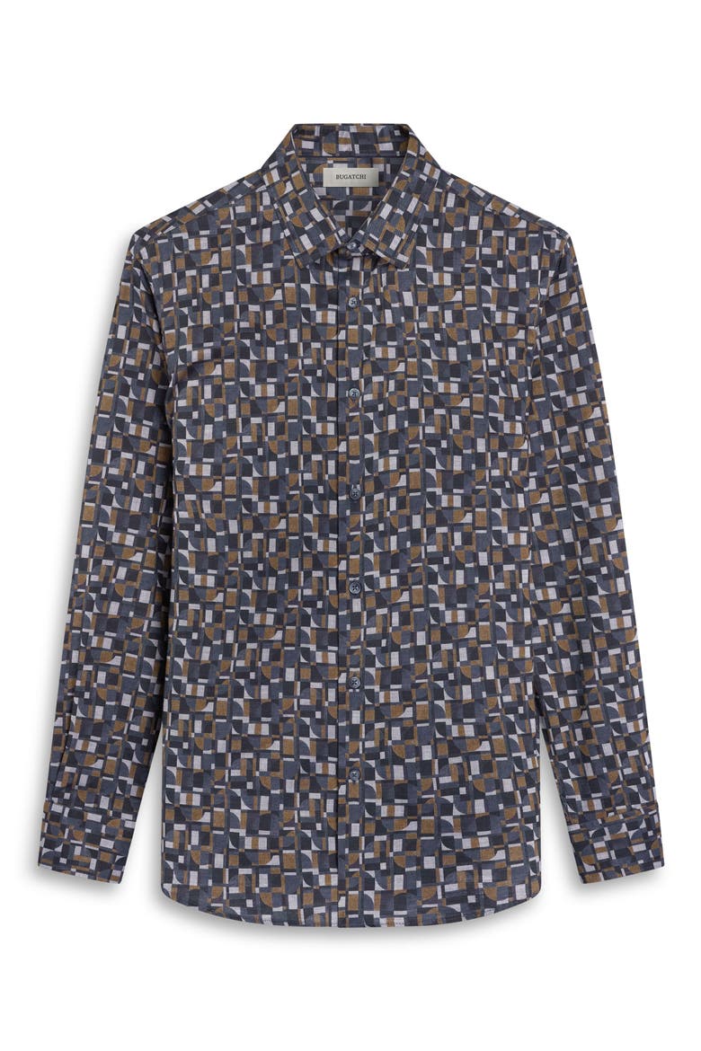 Julian Shaped Geometric Print Cotton Shirt, Alternate, color, INK