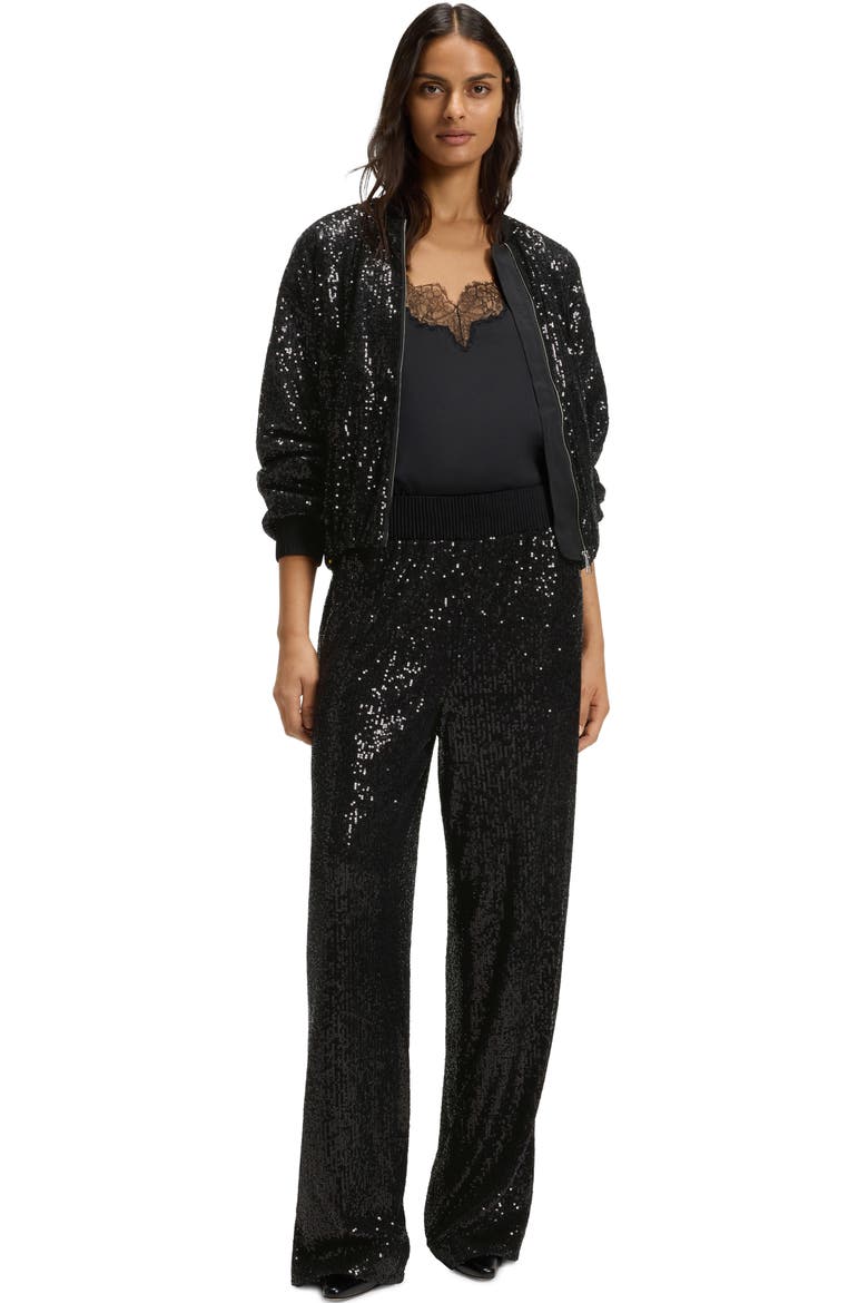 Tilloi Sequin Wide Leg Pants, Alternate, color, BLACK
