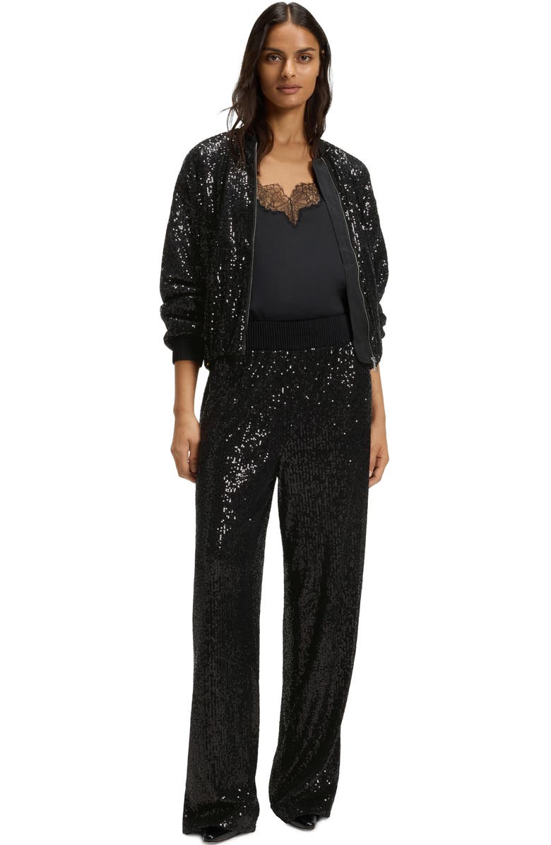 BOSS Orange Tilloi Sequin Wide Leg Pants, Alternate, color, Black
