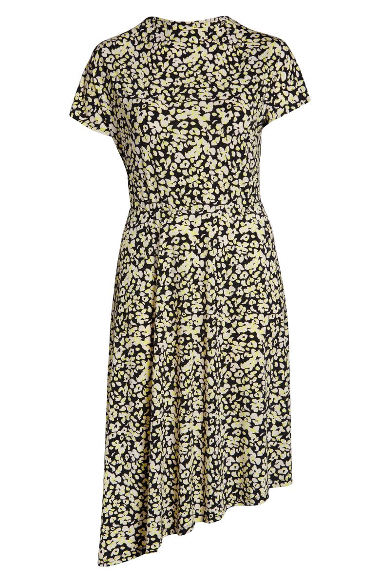 ELOQUII Floral Asymmetrical Hem Stretch Jersey Midi Dress, Alternate, color, 