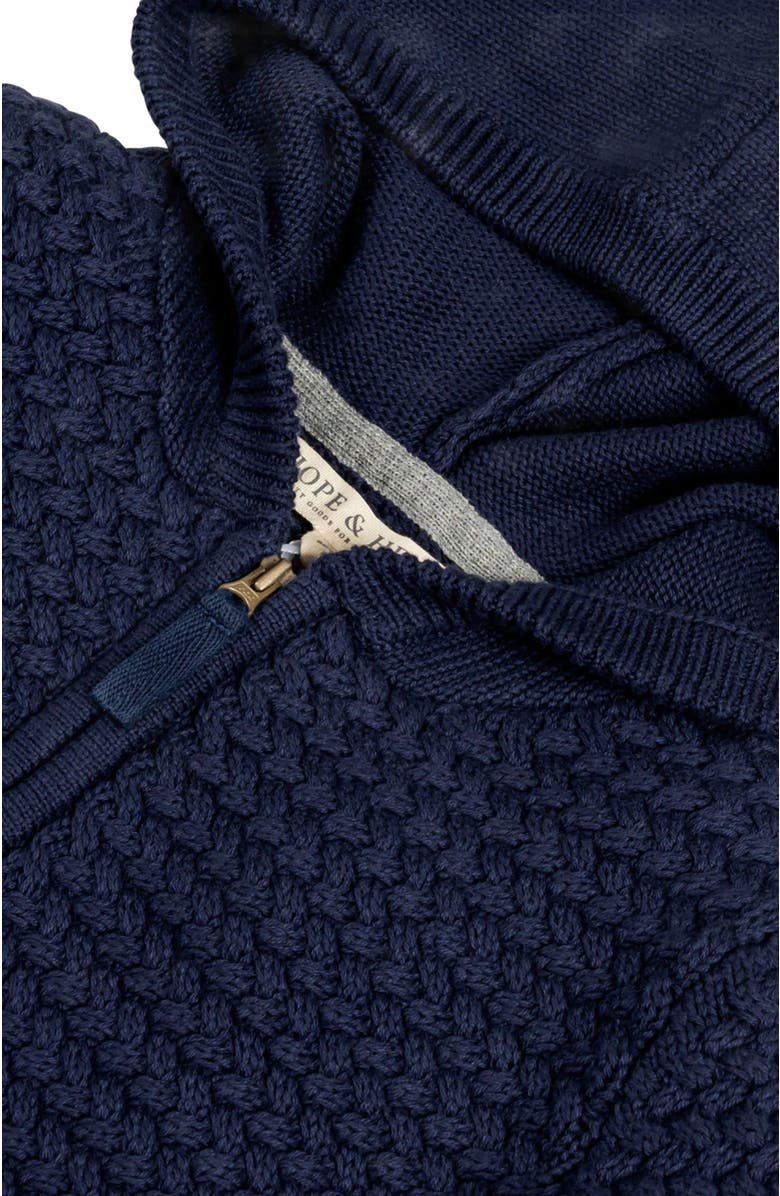 Hope & Henry Baby Boys' Organic Hooded Half Zip Sweater, Infant, Alternate, color, Navy Basketweave