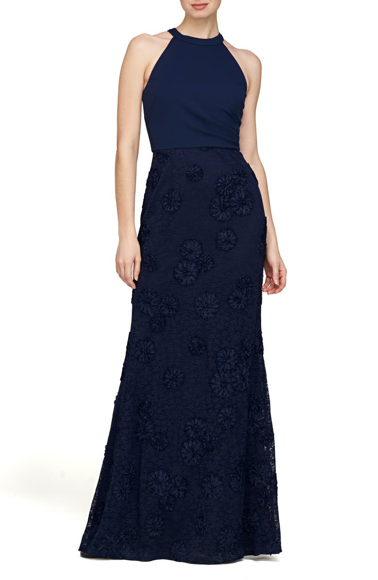 JS Collections Britney Sleeveless Halter Evening Gown, Main, color, Deep Navy