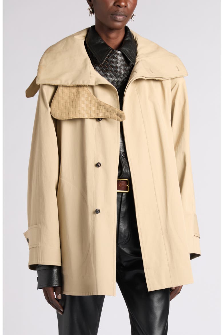 Intrecciato Leather Latch Cotton Trench Jacket, Main, color, 2549 SAHARA
