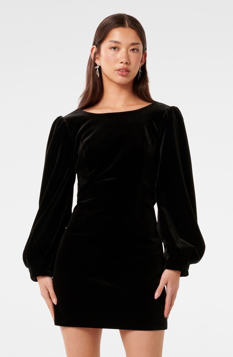 Ever New Josilyn Back Bow Long Sleeve Velvet Cocktail Minidress, Alternate, color,