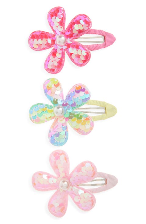 Kids' 3-Pack Sequin Flower Hair Clips Set