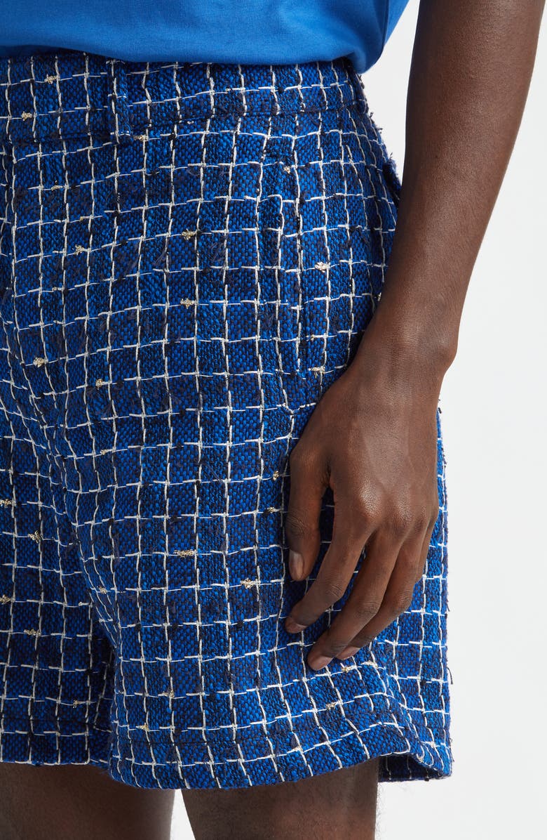 AMIRI Stripe Bouclé Tweed Shorts, Alternate, color, Navy