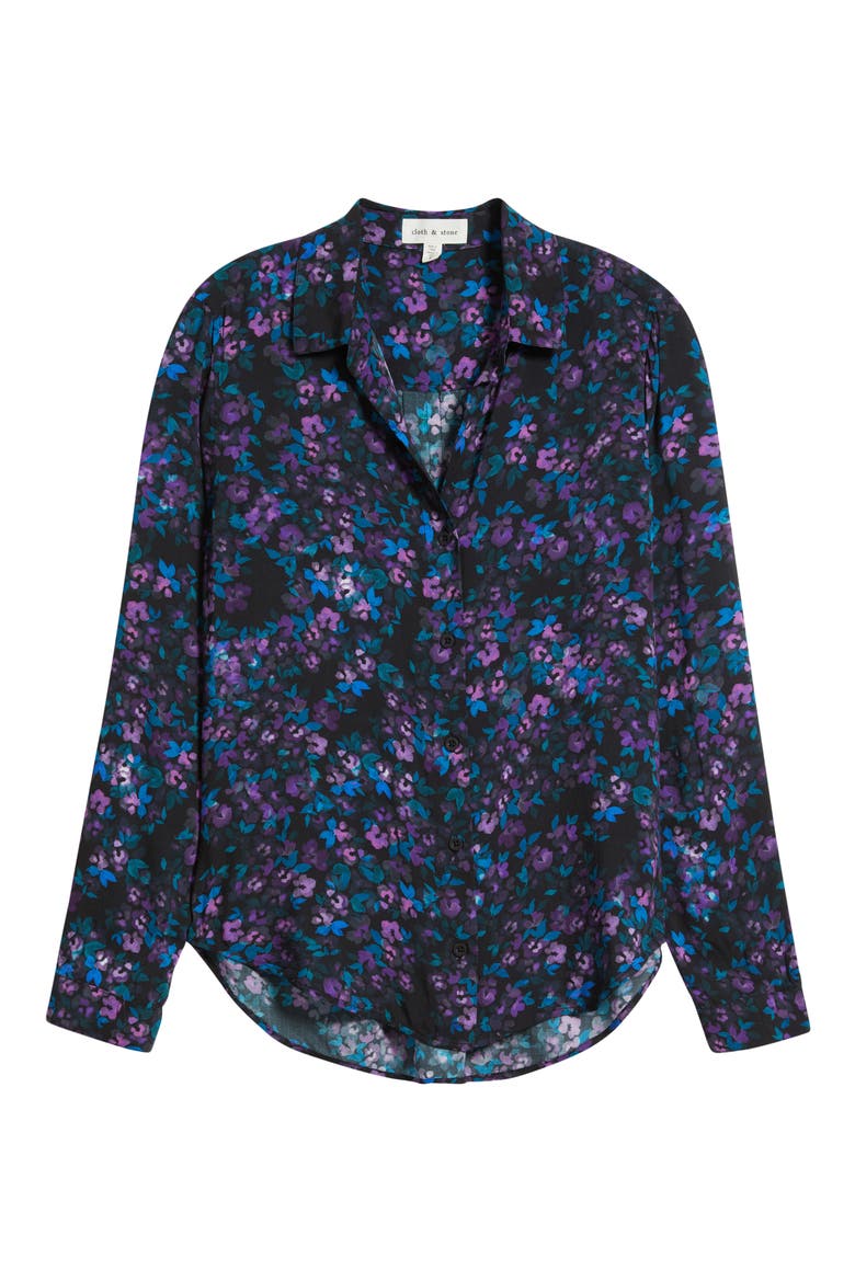 Floral Button-Up Shirt, Alternate, color, BLACK/ EVENING EMERALD