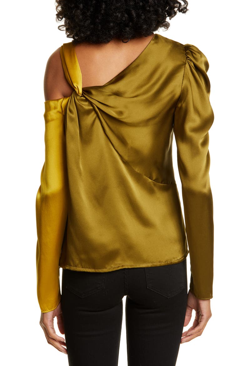 Mabel Two-Tone Silk Satin Top, Alternate, color, OCHRE/ MOSS