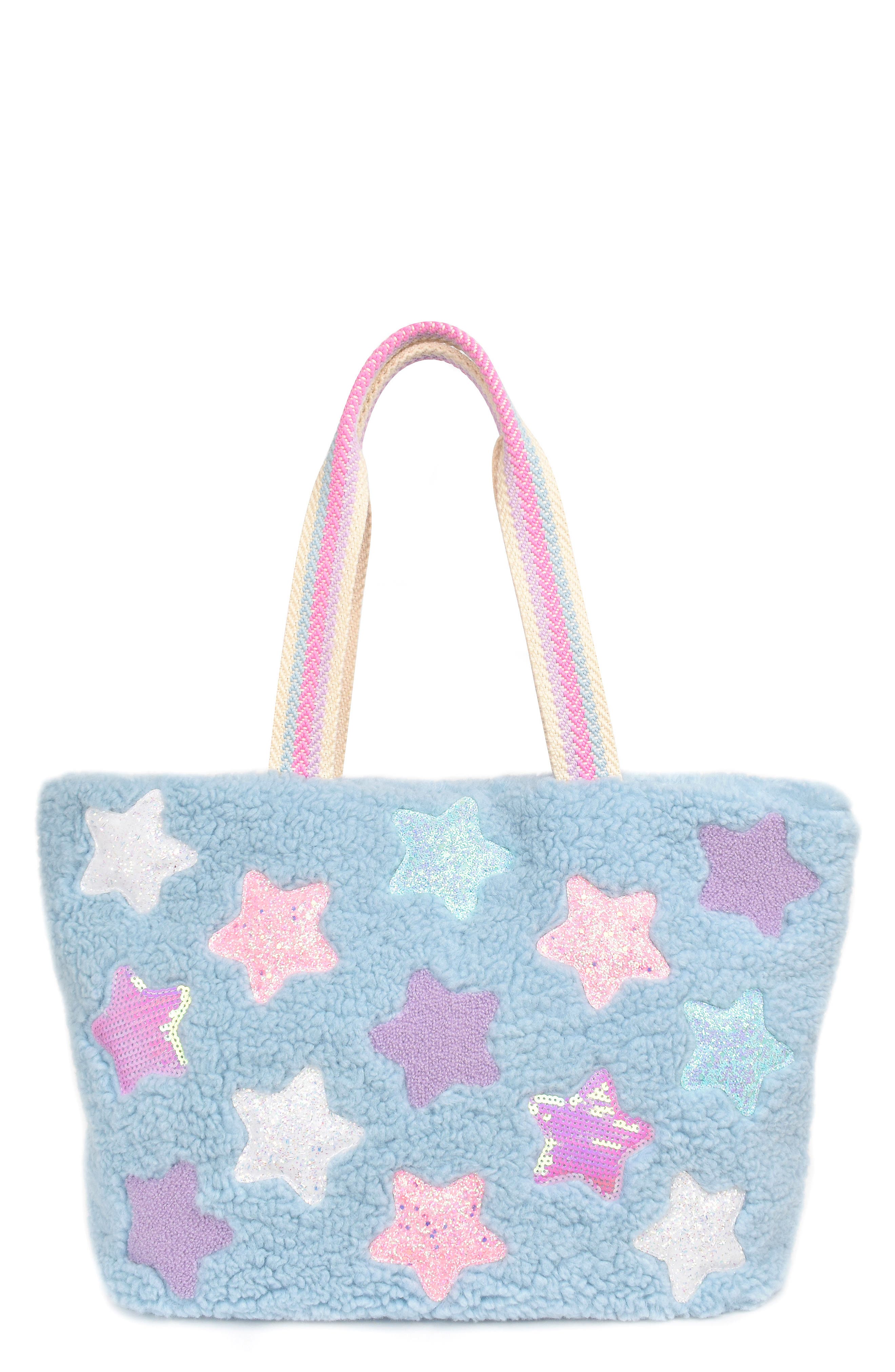OMG Accessories Kids' Stars Faux Shearling Tote, Main, color, 