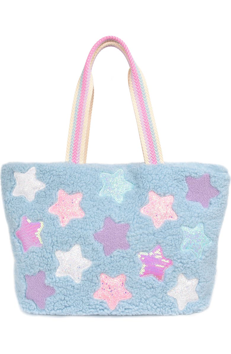 OMG Accessories Kids' Stars Faux Shearling Tote, Main, color,