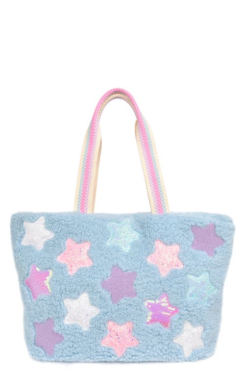 OMG Accessories Kids' Stars Faux Shearling Tote in Light Blue 