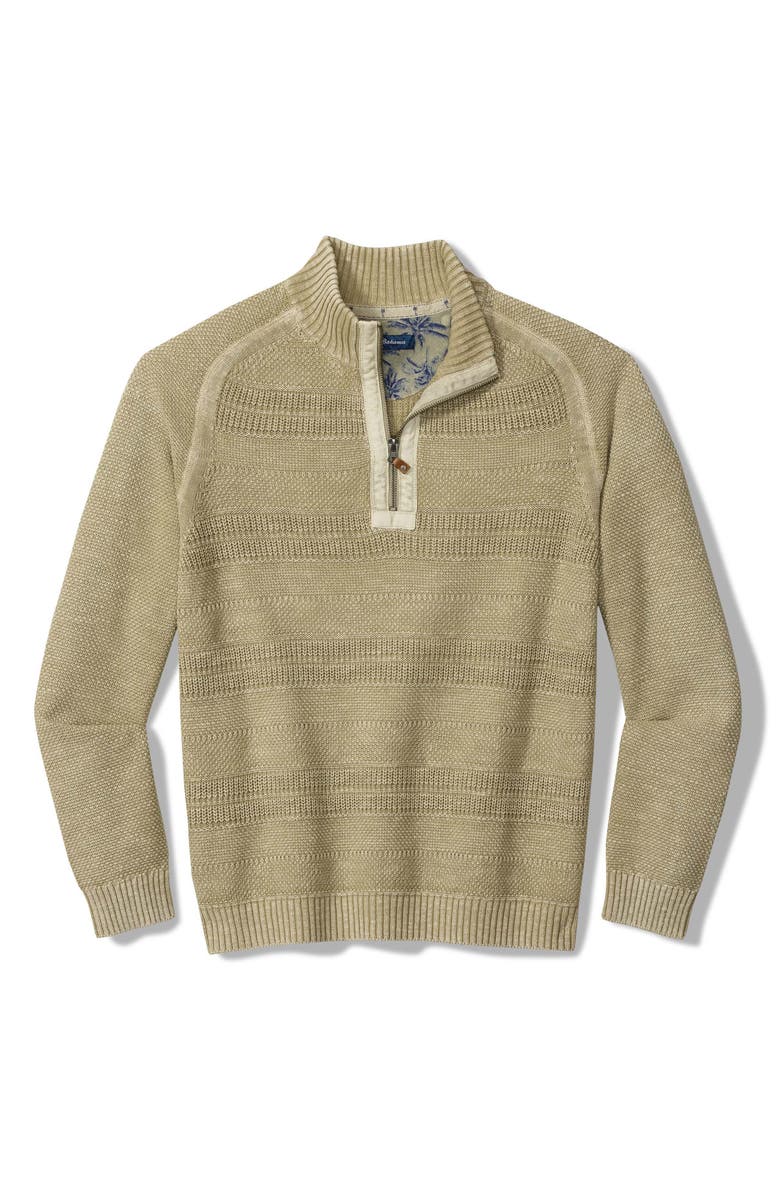 Tommy Bahama Saltwater Textured Cotton Half Zip Sweater, Main, color, Abbey Stone