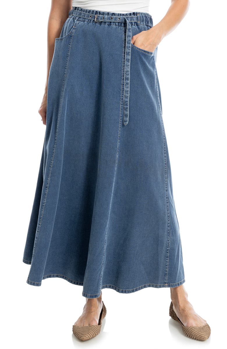 MAX STUDIO Pique Cotton Belted Midi Skirt, Main, color, Indigo