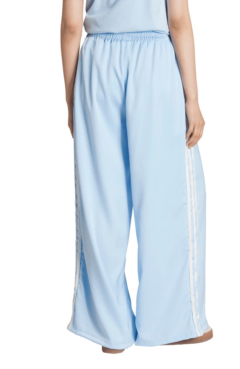 adidas Satin Ruffle 3-Stripes Wide Leg Track Pants, Alternate, color, Clear Sky