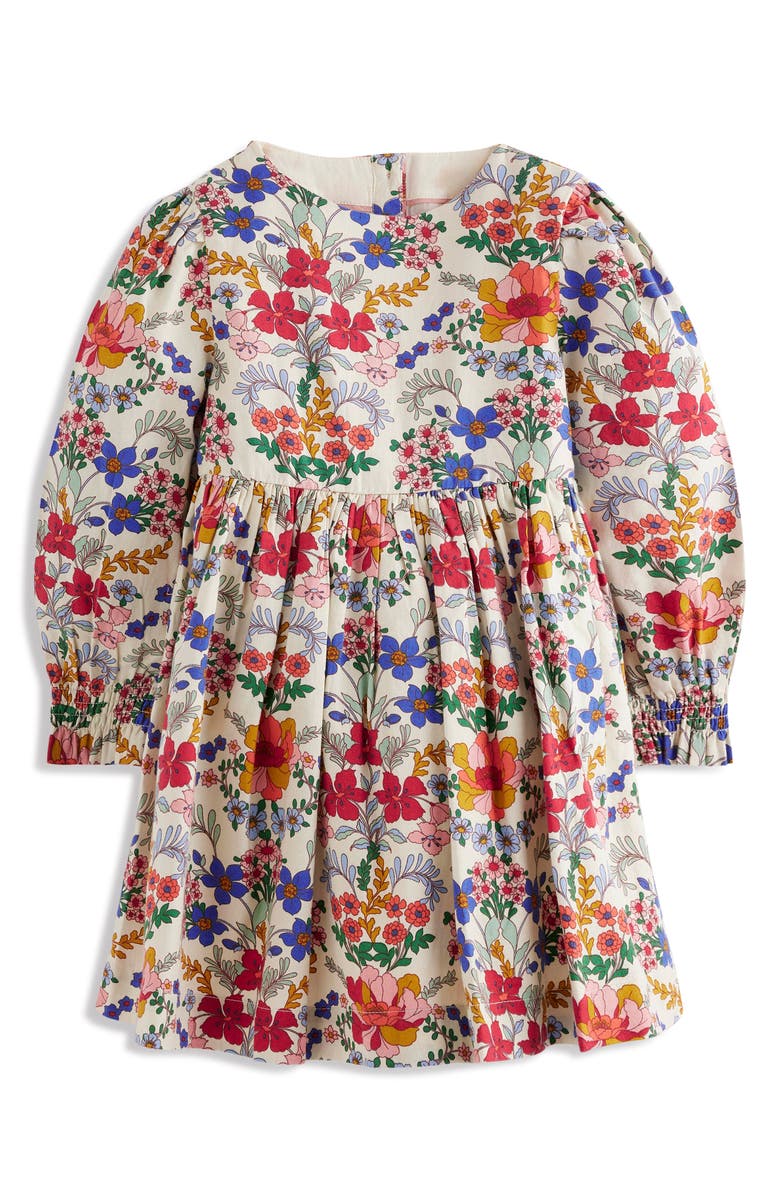 Mini Boden Kids' Madeline Floral Print Dress, Main, color, Ecru Small Tapestry Floral