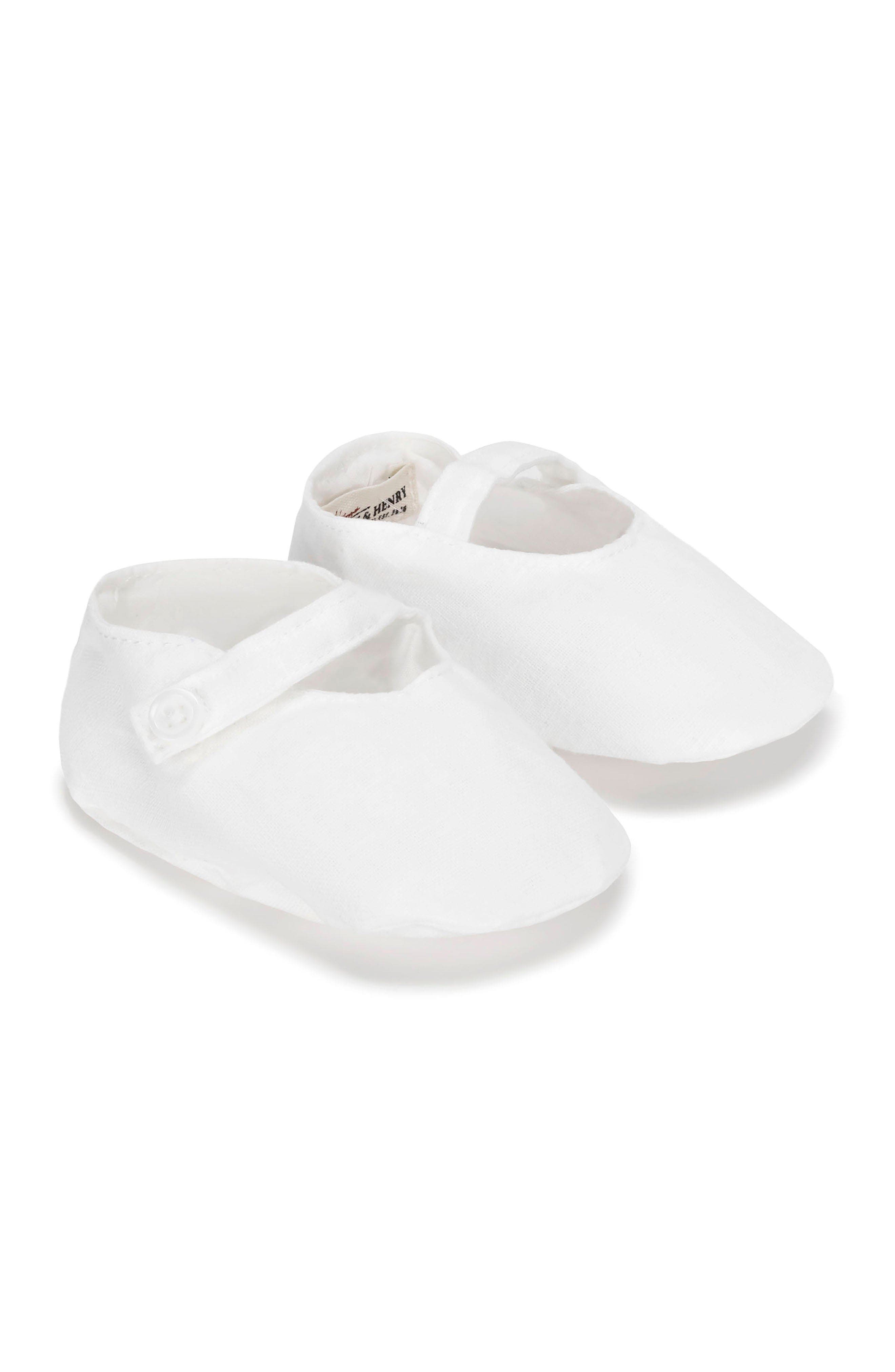 Baby Linen Button Strap Soft Shoe, Infant, Alternate, color, Soft White Linen Strap