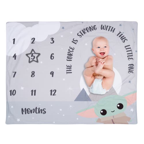 Lambs & Ivy Star Wars The Child/grogu/baby Yoda Fleece Milestone Blanket W/ Star In Gray