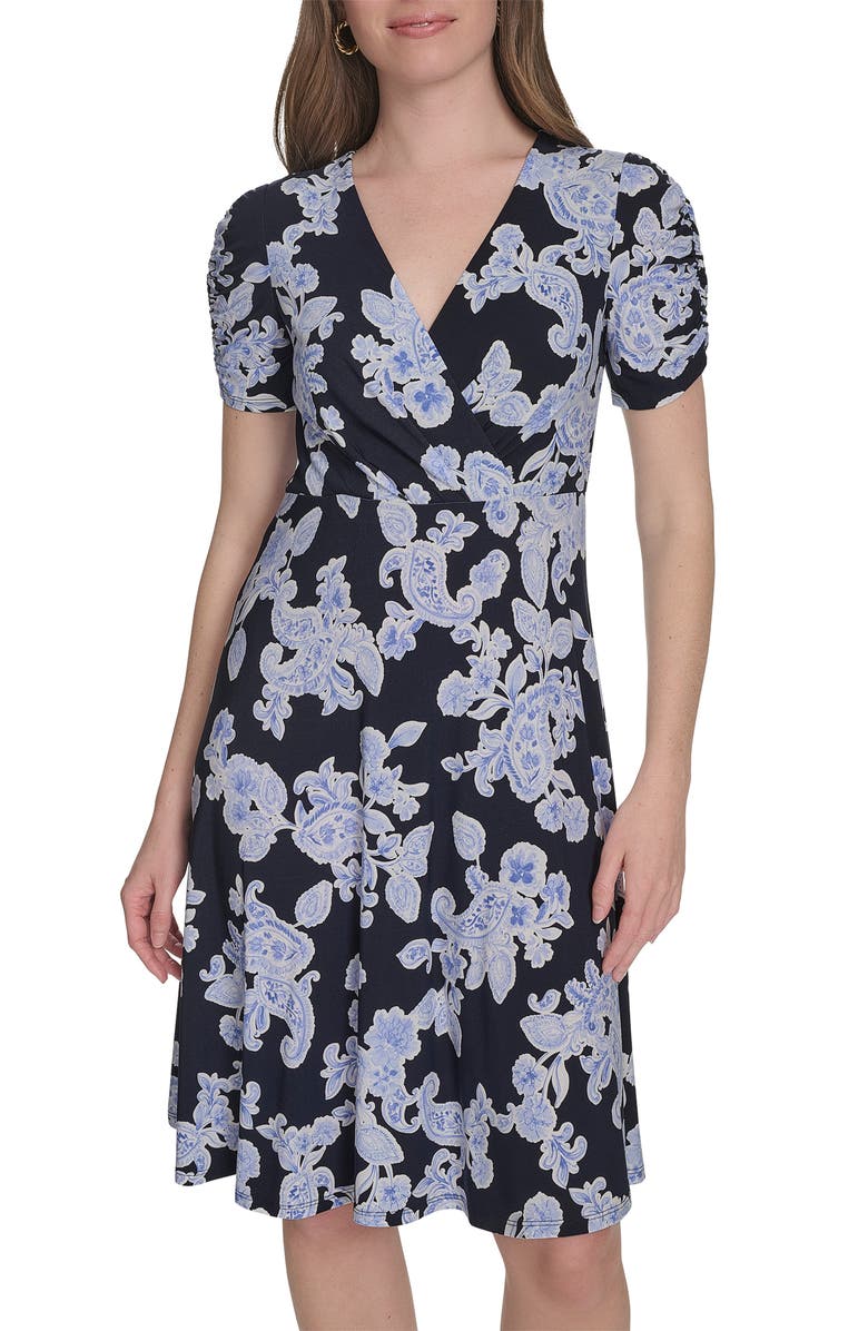 Tommy Hilfiger Paisley Short Sleeve Jersey Fit & Flare Dress, Alternate, color, 