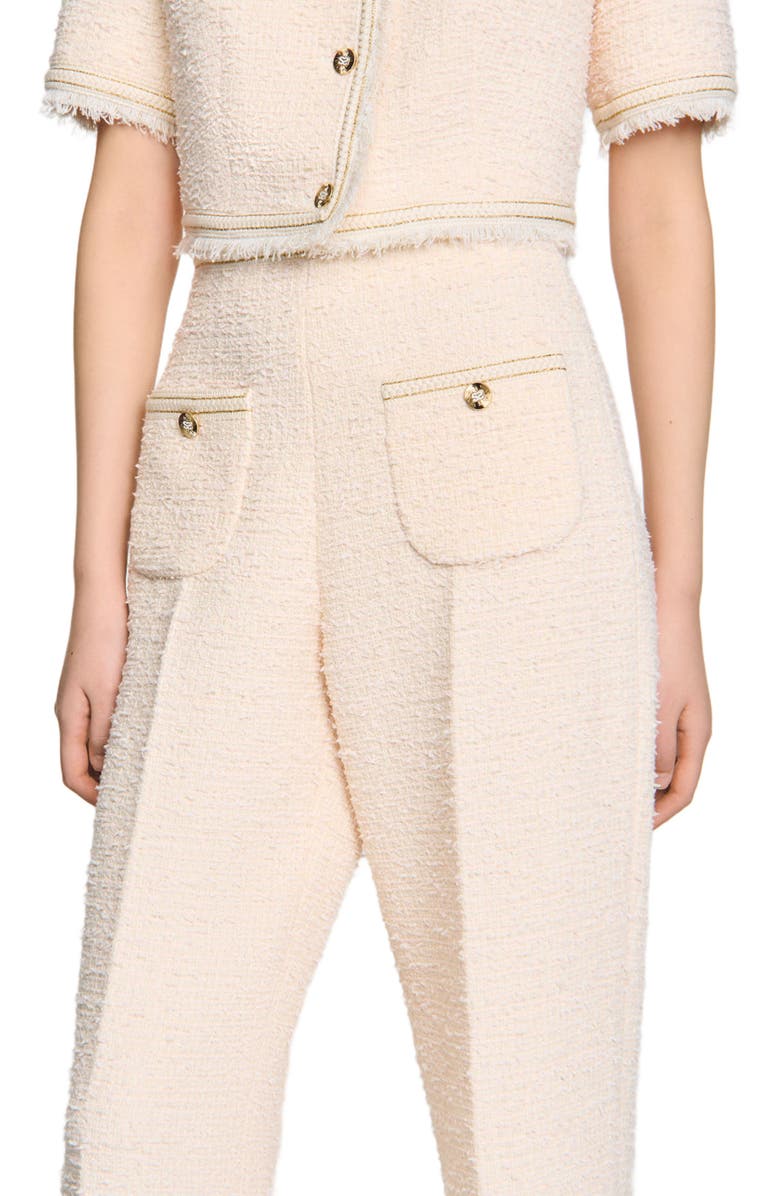 SANDRO Decorative tweed trousers, Alternate, color, Ecru / Pink