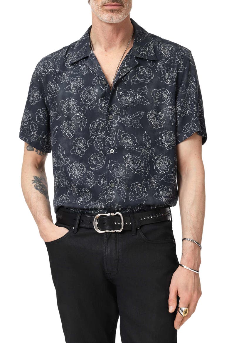 Dan Print Modal Camp Shirt, Main, color, BLACK