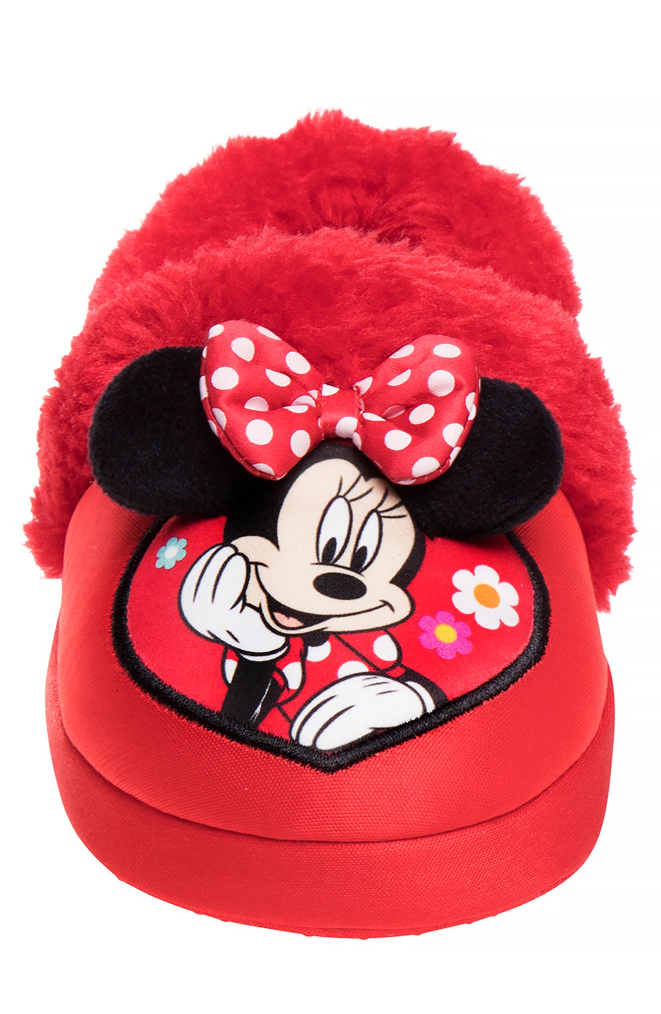 JOSMO Minnie Mouse Faux Fur Trimmed Slipper, Alternate, color, Red