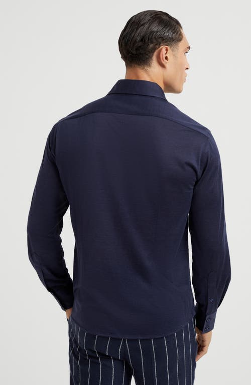 Brunello Cucinelli Patterned-jacquard Long-sleeve Shirt In Azure