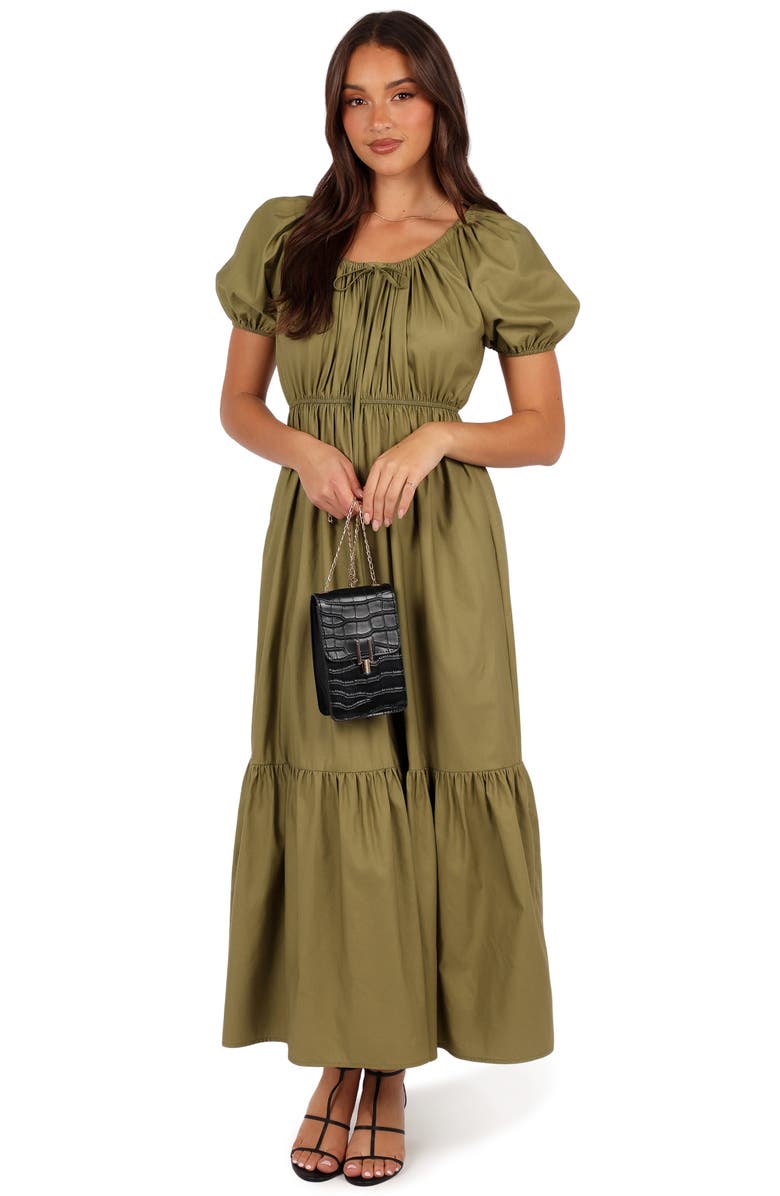 Petal & Pup Juliana Puff Sleeve Cotton Maxi Dress, Alternate, color, Olive