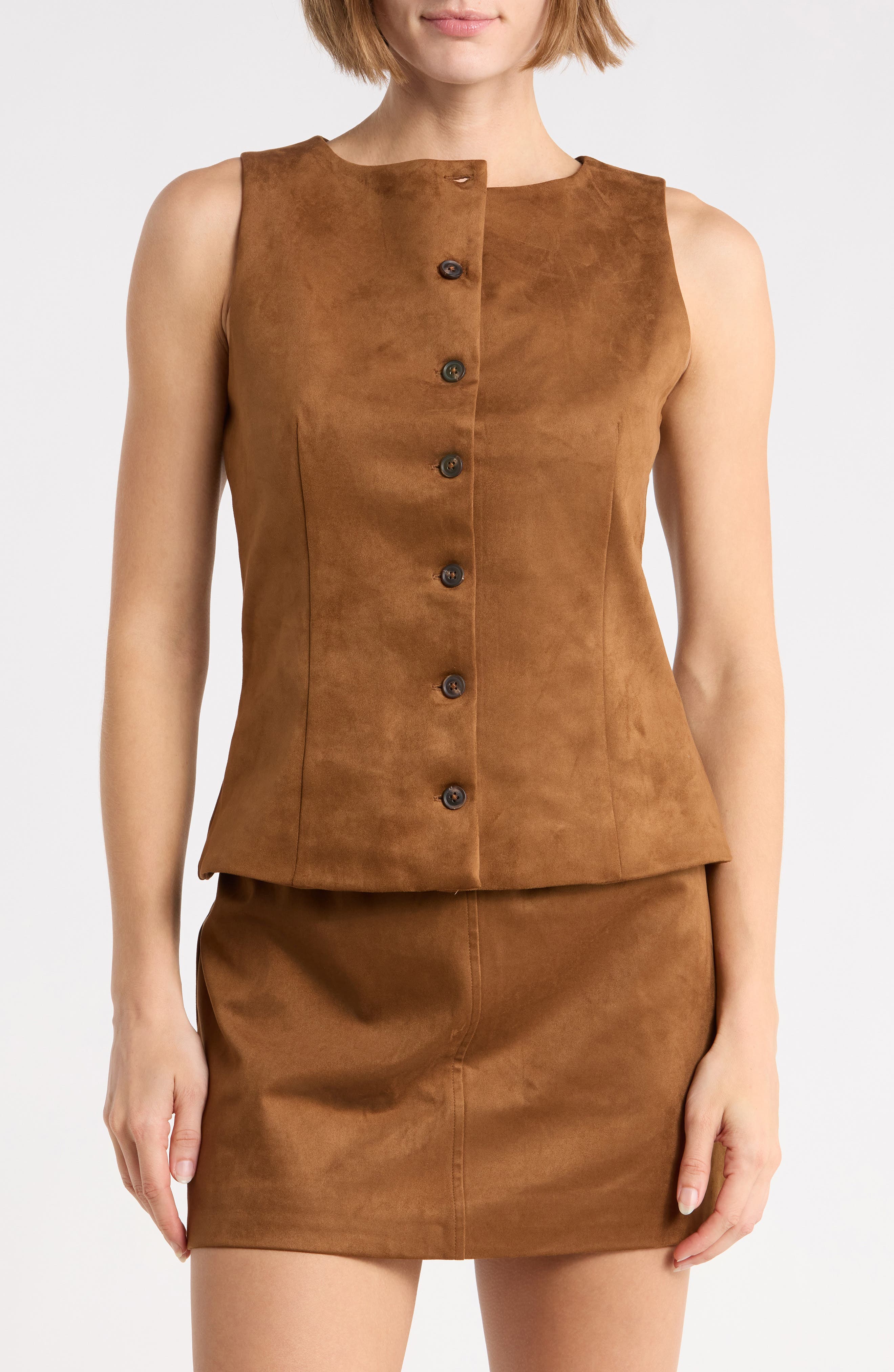 Faux Leather Boatneck Vest