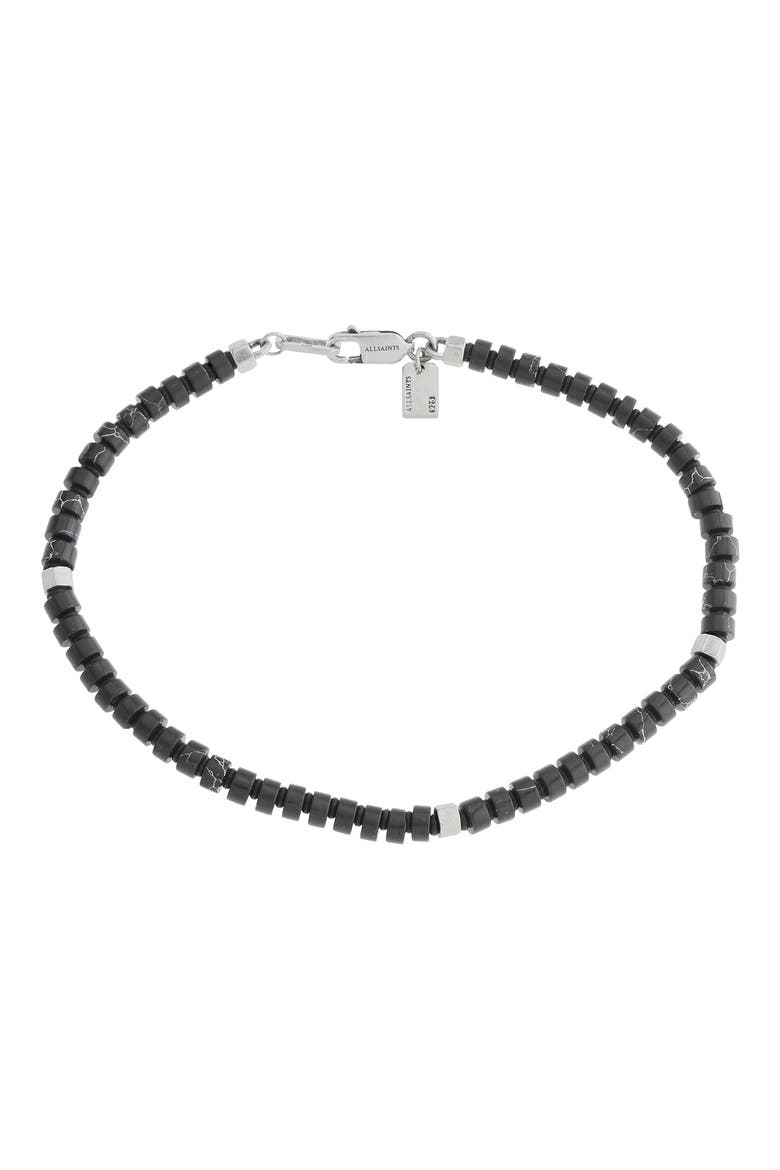 Men's Beaded Flex Bracelet, Alternate, color, BLACK/ WARM SILVER