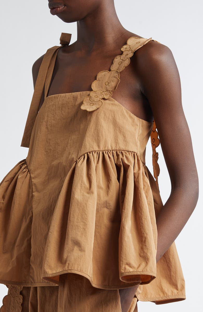 Cecilie Bahnsen Onyx Floral Appliqué Nylon Ripstop Top, Alternate, color, Chestnut