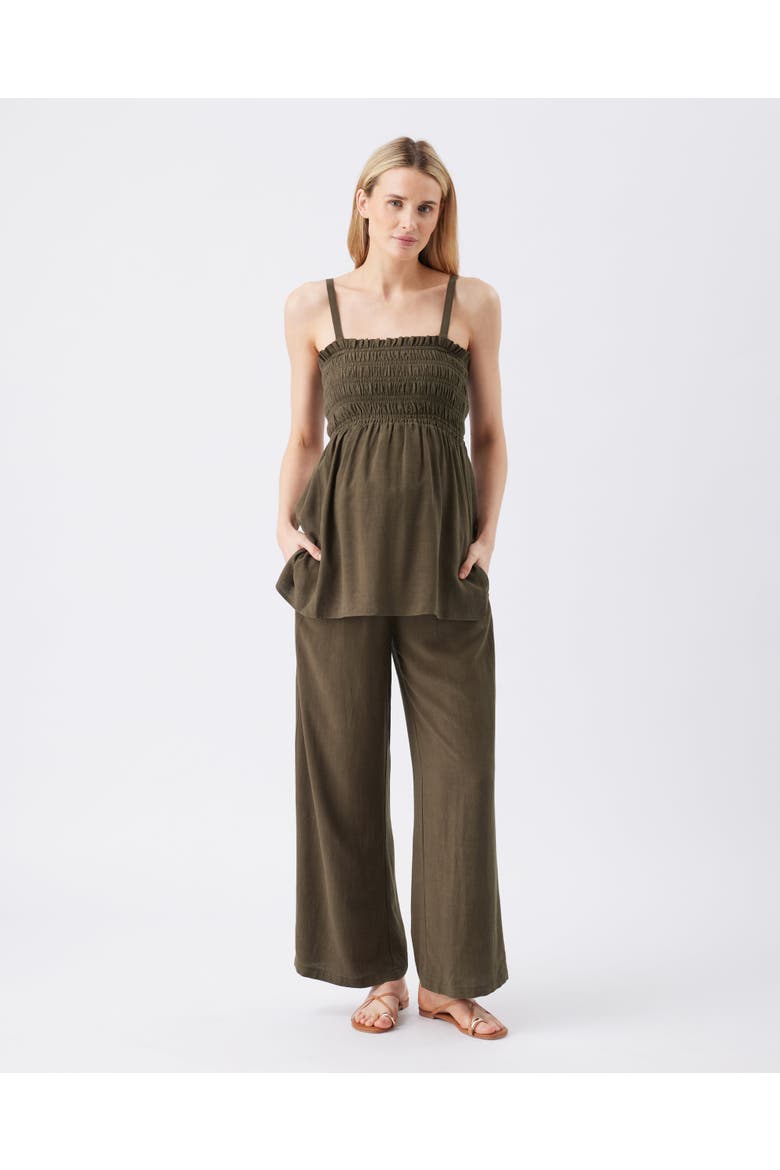 Ella Shirred Sleeveless Maternity Top, Alternate, color, Khaki