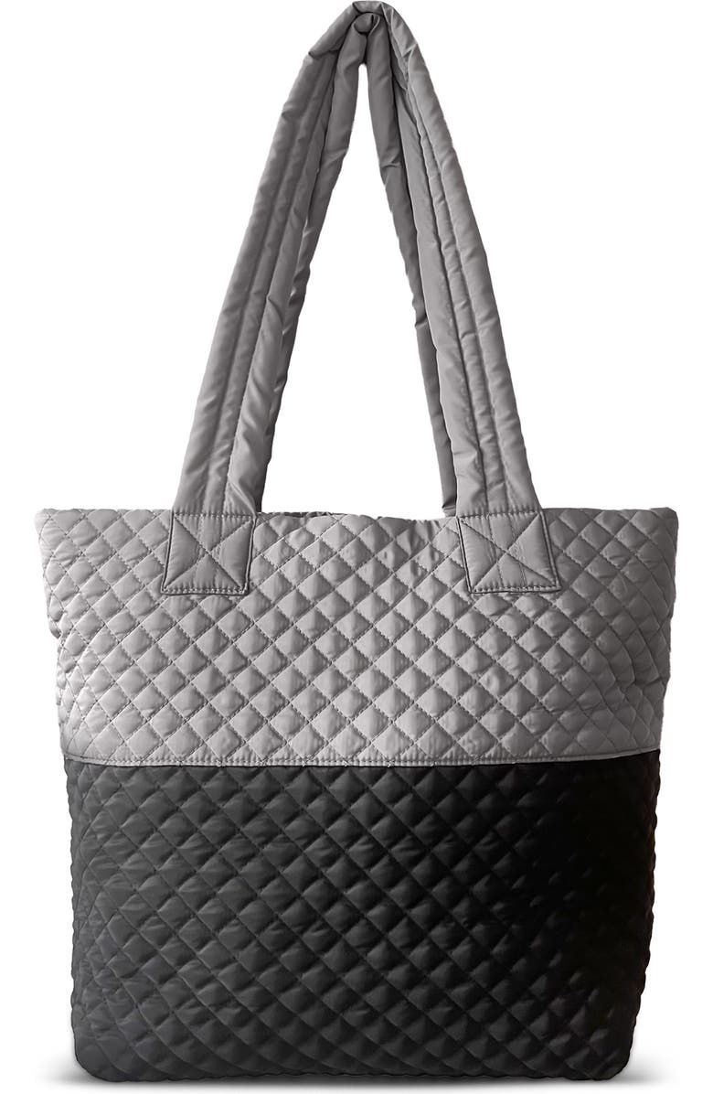Youzey Newport Two-Tone Quilted Tote Bag, Main, color, Light Grey/Black