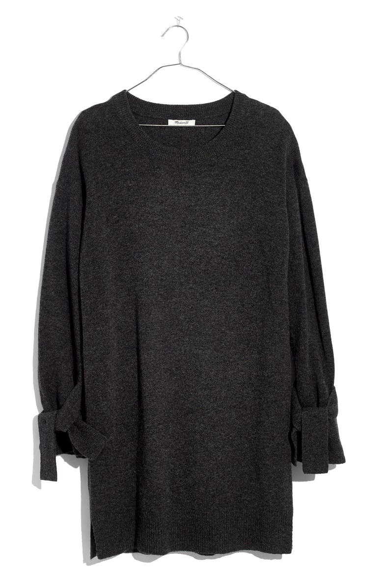 Tie Cuff Sweater Dress, Alternate, color, HEATHER CARBON