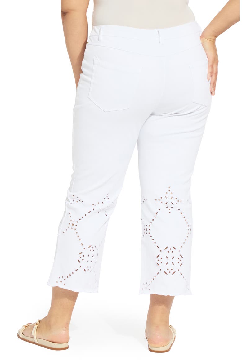 Billie Eyelet Pull-On High Waist Crop Straight Leg Jeans, Alternate, color, WHITE