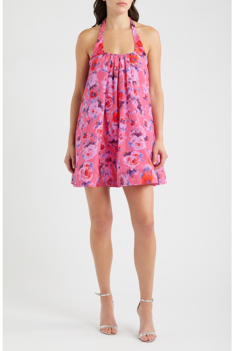 Lovie Floral Halter Minidress, Main, color, ROSE FRAISE