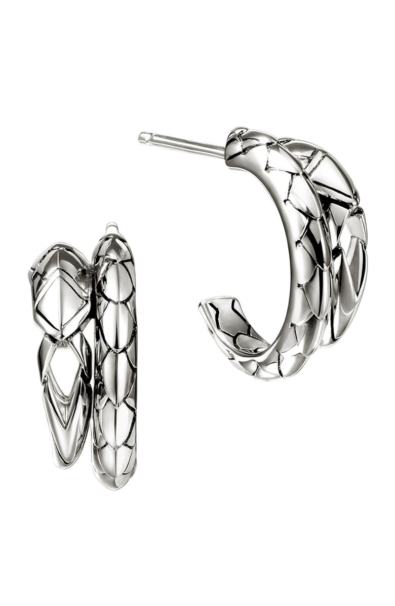John Hardy Naga Hoop Earrings, Sterling Silver, Main, color, Silver