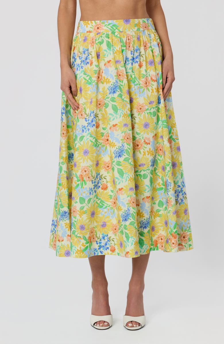ASTR the Label Jolie Floral Print Midi Skirt, Main, color, Yellow Multi Floral