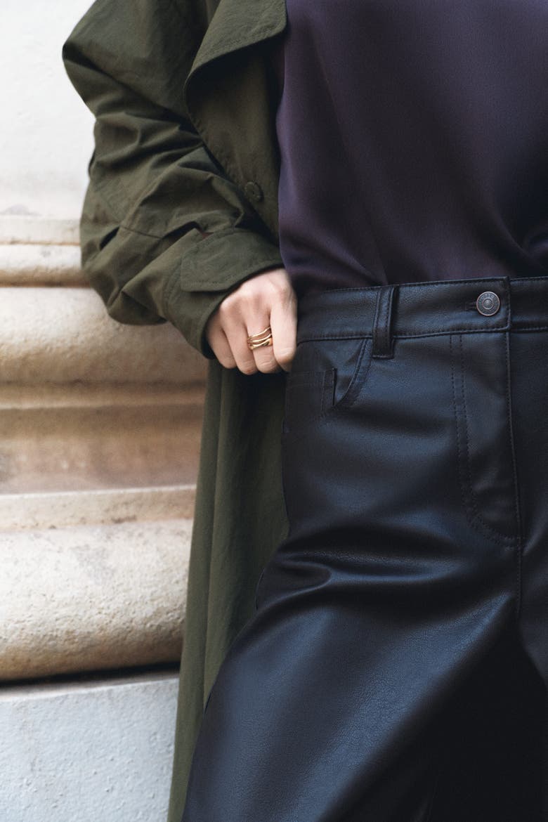 Barrel-leg Coated Pants, Alternate, color, Dark brown