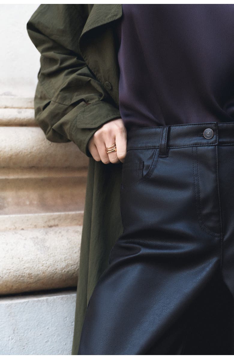 H&M Barrel-leg Coated Trousers, Alternate, color, Dark Brown