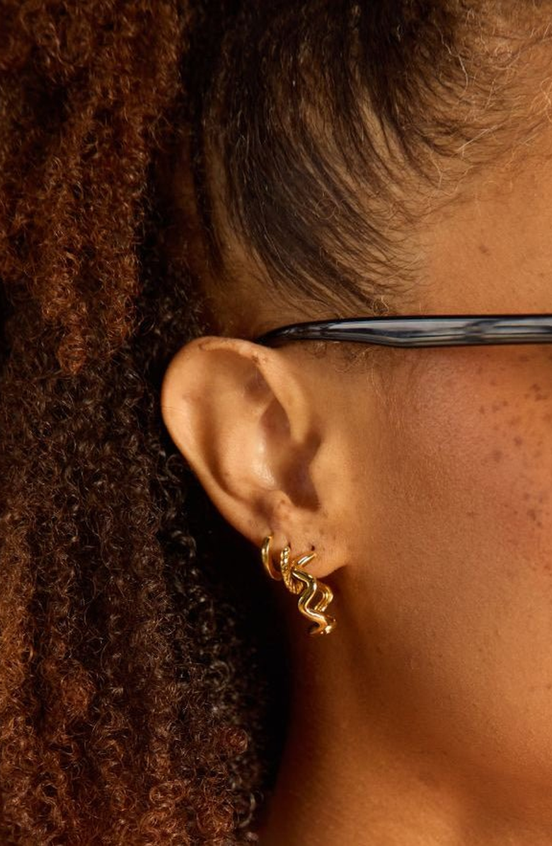 Nickel & Suede Squiggle Hoops, Alternate, color, Gold