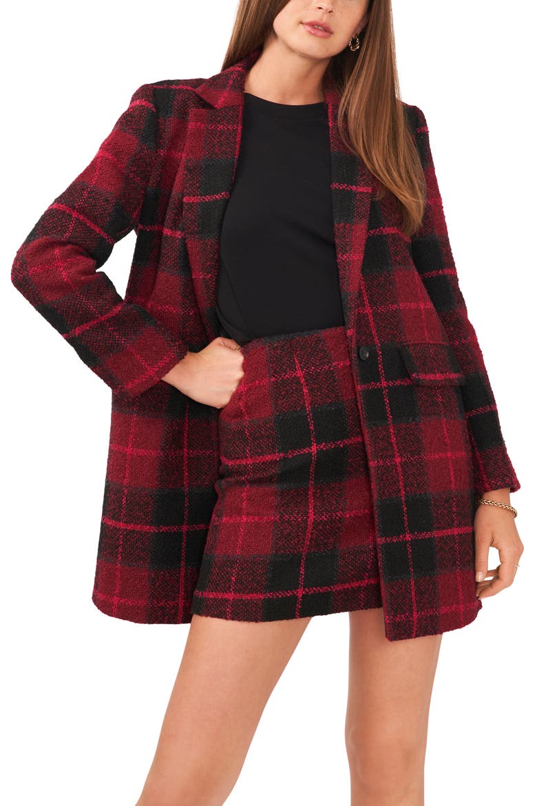 One-Button Plaid Jacket, Main, color, BLACK/ FUCHSIA