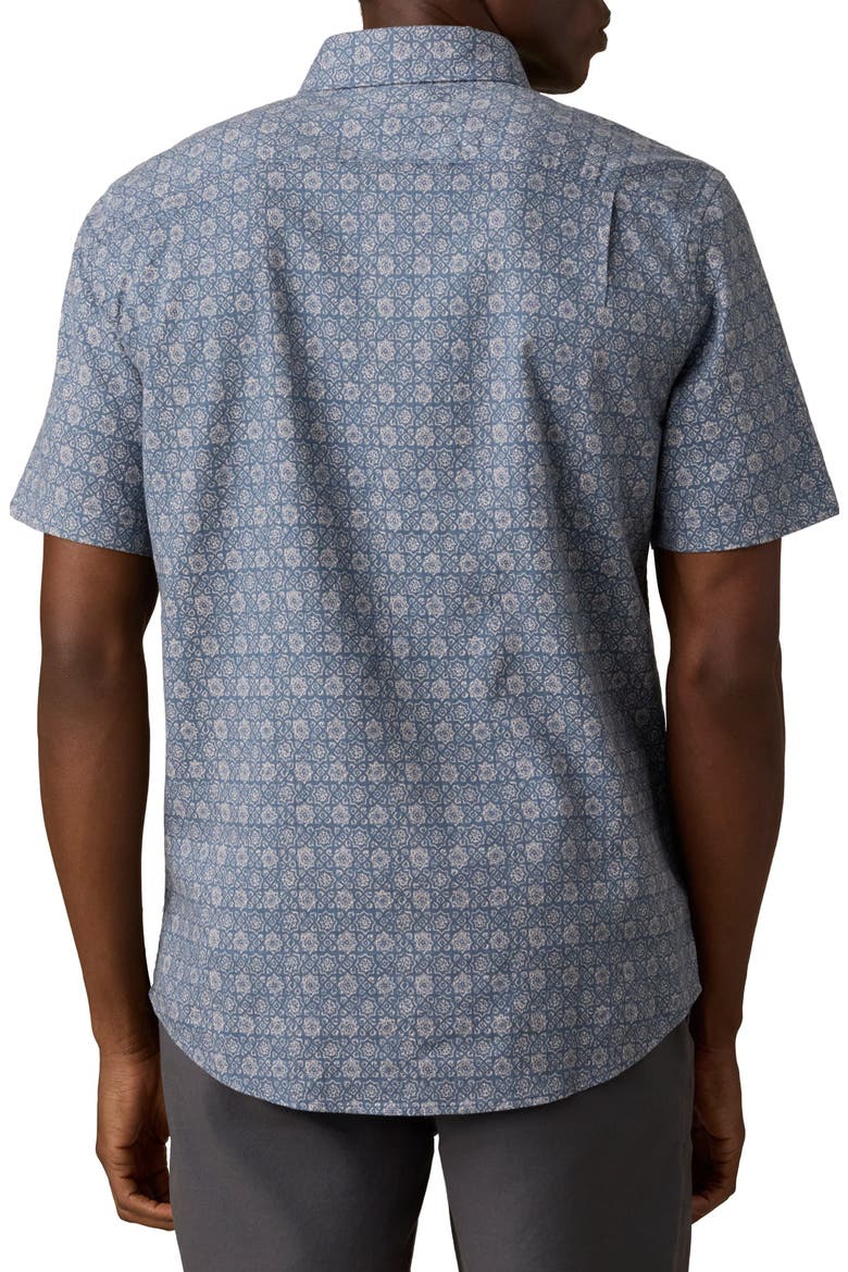 Breeze Short Sleeve Linen Blend Button-Down Shirt, Alternate, color, BLUE GROVE TILE