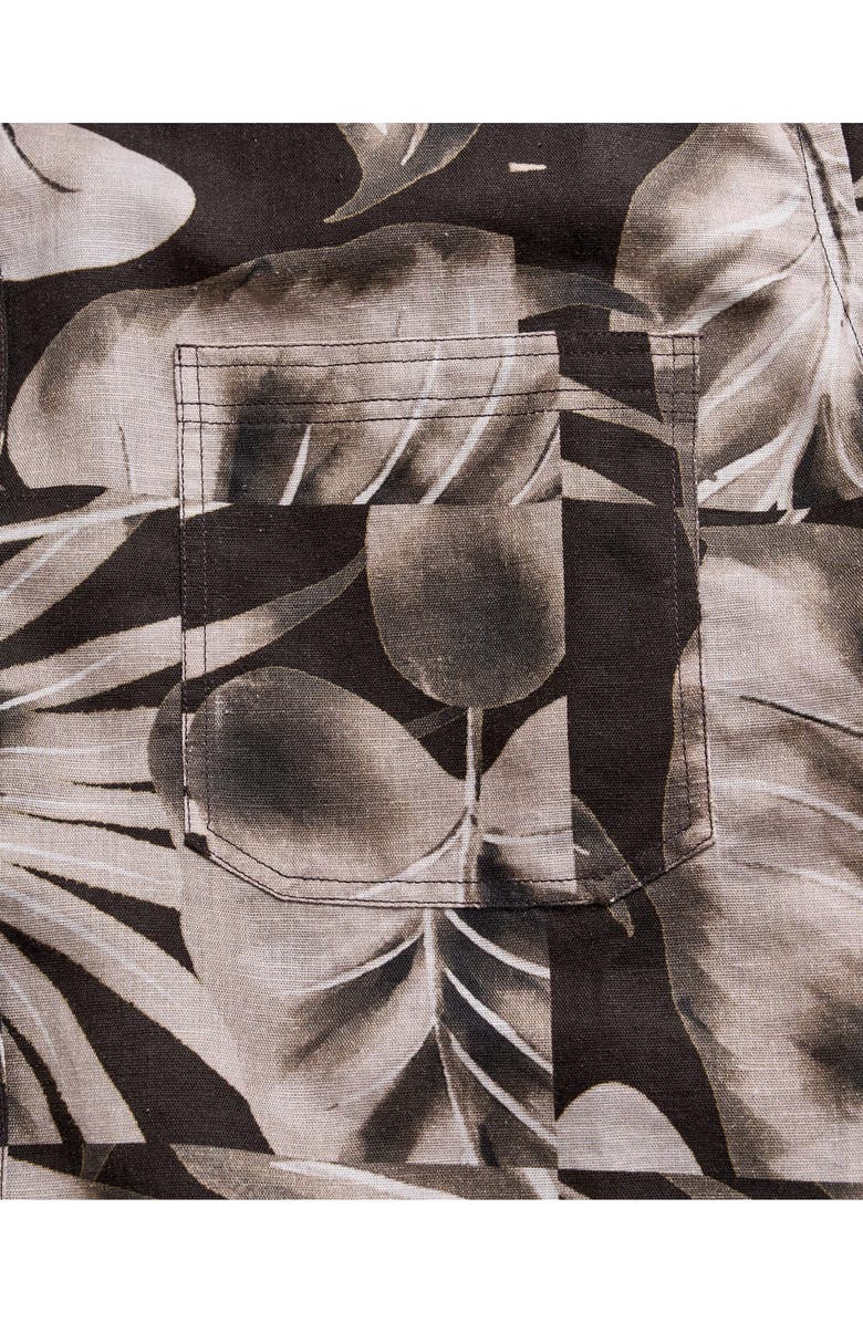 Billy Reid Tiled Leaf Print Short Sleeve Linen & Cotton Button-Up Shirt, Alternate, color, Black