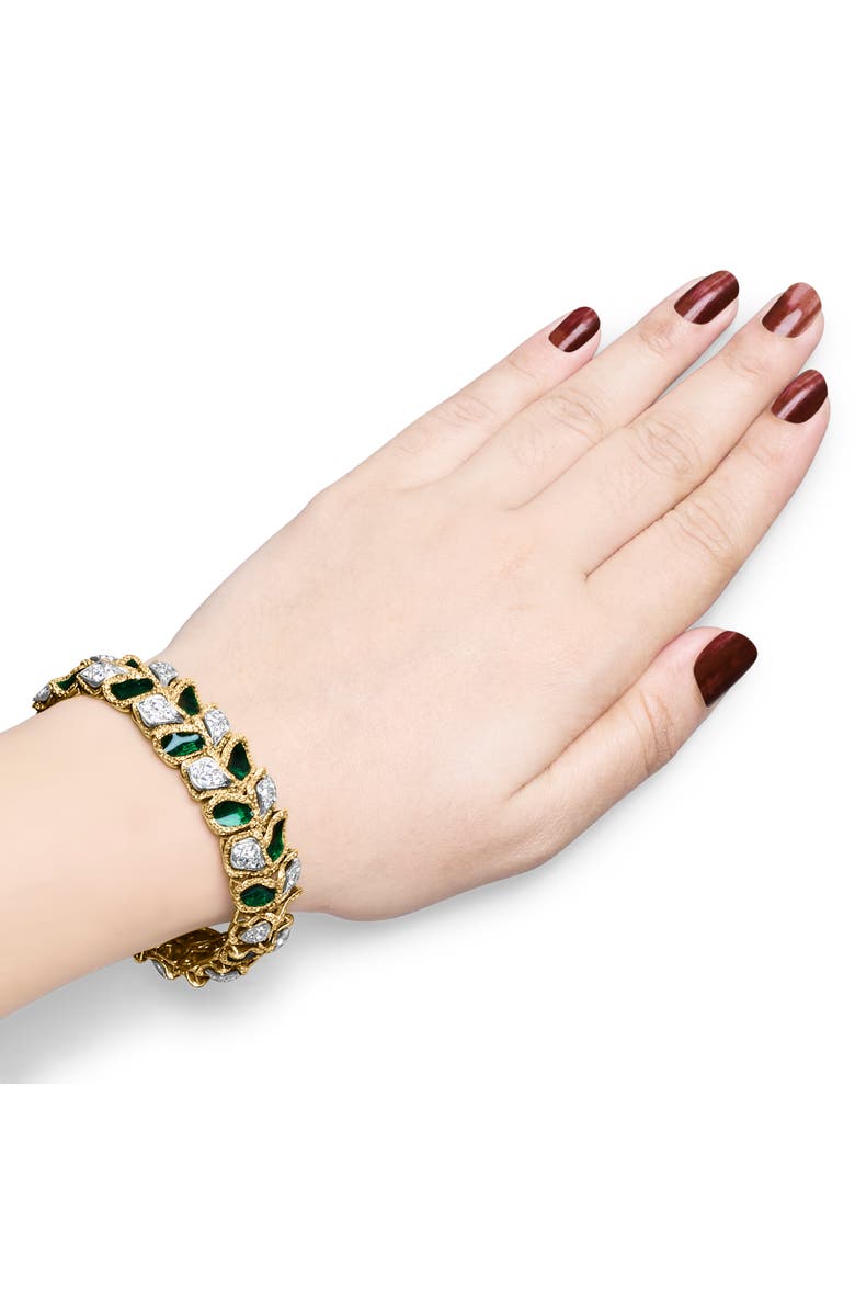 Haus of Brilliance 18K Gold 3 1/4 Ctw Diamond & Green Enamel Gold Textured Bracelet, Alternate, color, Yellow